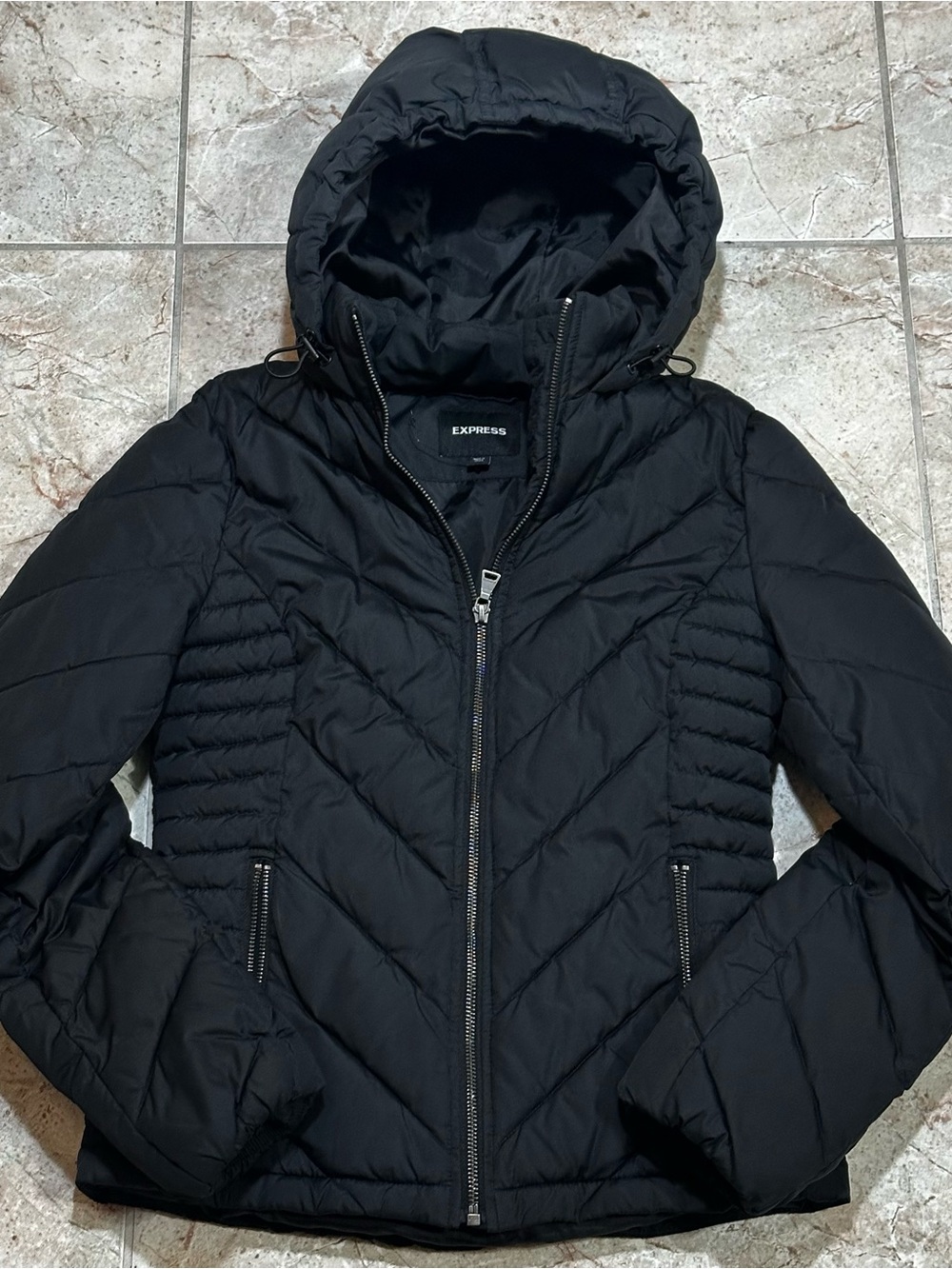 Express Black Quilted Hooded Puffer Jacket